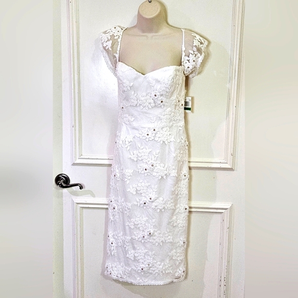 Dress The Population Tara White Gold Embroidered Lace Wedding Dress,Large,NWT - Picture 10 of 16